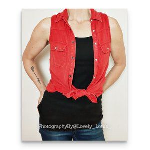 Maurices Sleeveless Shirt Rustic Red Sleeveless Button Up Soft Rayon Blouse Top